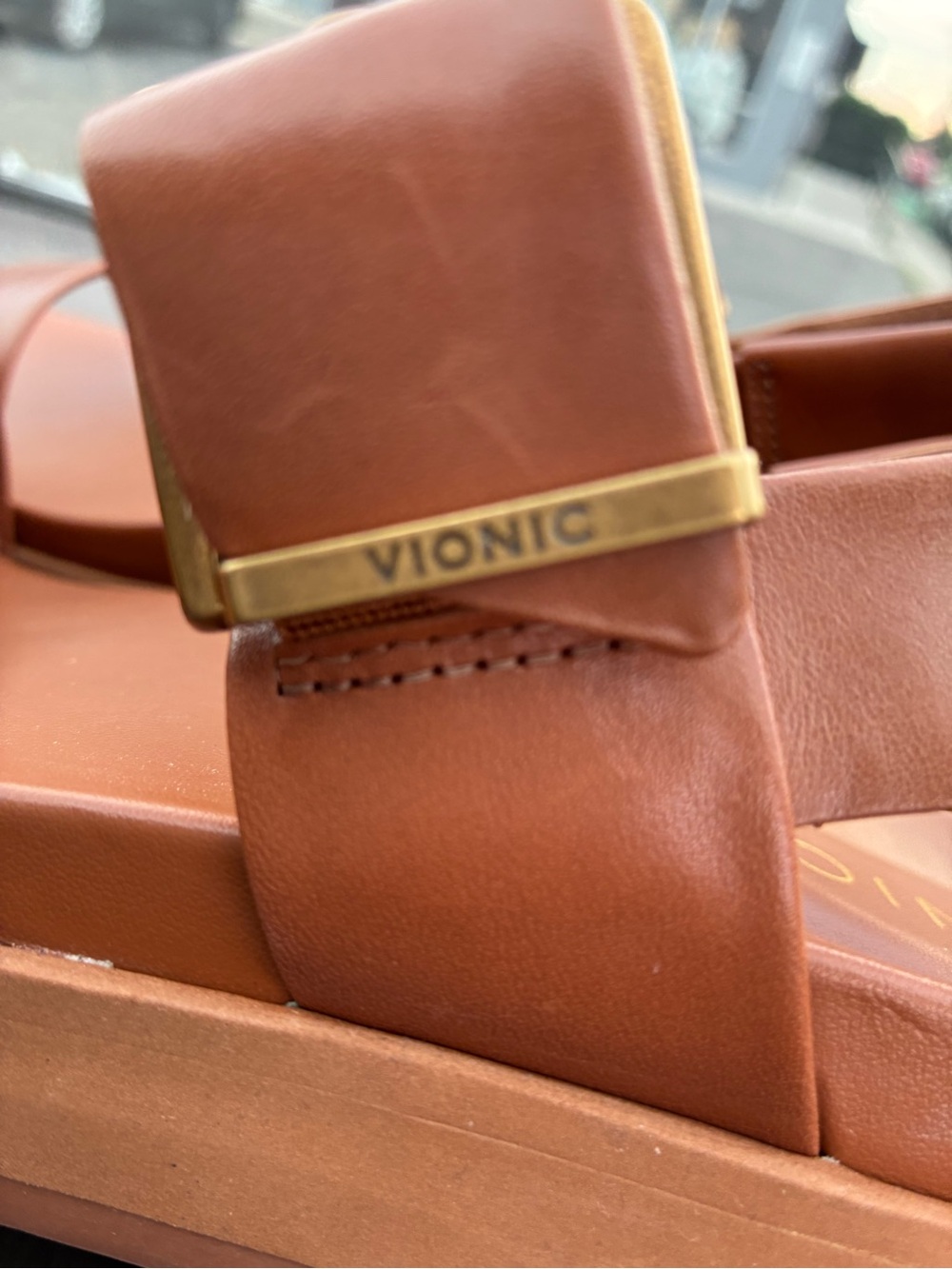 Vionic Tan Platform Slingback Sandals with Gold Buckle - Picture 6 of 10